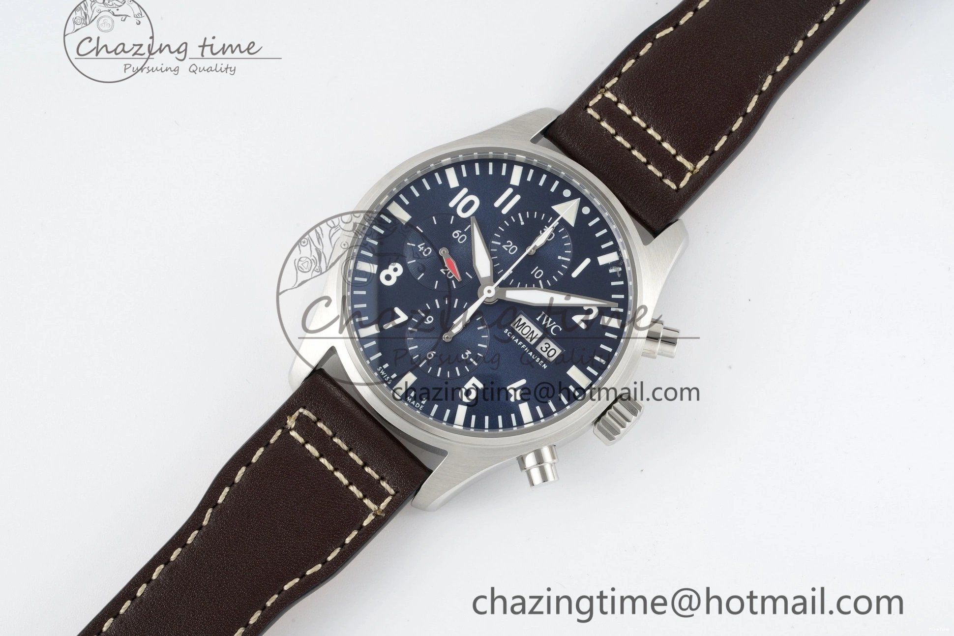 MIROTIME 0407 Pilot Chrono SS AZF 1:1 Best Edition Blue Dial on Brown Leather Strap A TimelessDesign 7060